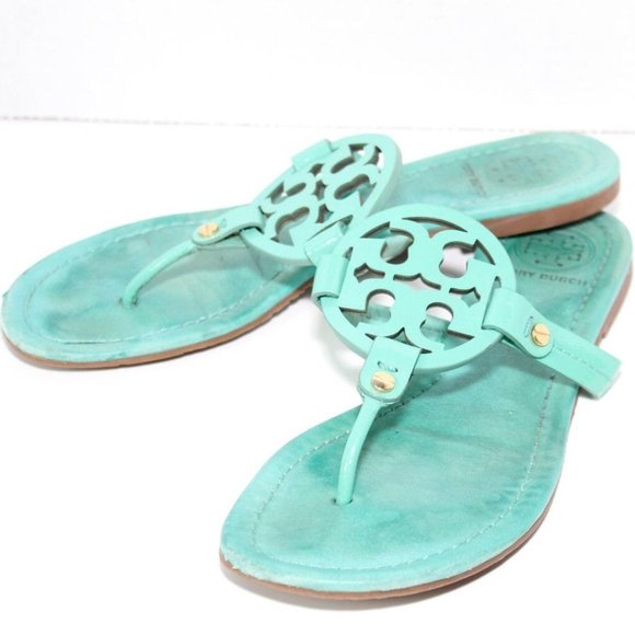 Tory Burch Shoes - Tory Burch Miller Slip On Logo Sandals Teal Women's Size 7 *Read* H13062